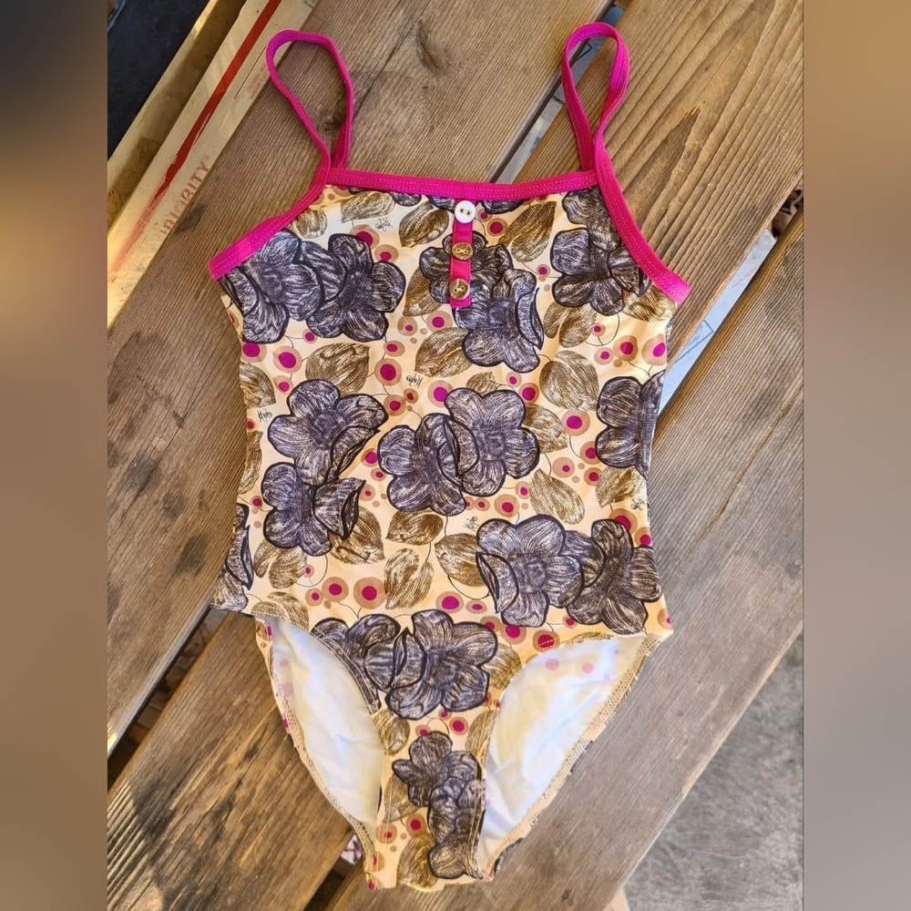 KENZO SZ 8Y VGUC TAN / MAGENTA / NAVY print 1 pc swimsuit 🩱 bathingsuit